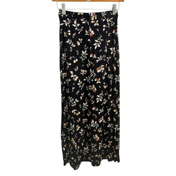 Vintage Floral Button Front Midi Skirt Black Size 00 Whimsygoth Grunge 90s Boho - Picture 3 of 8